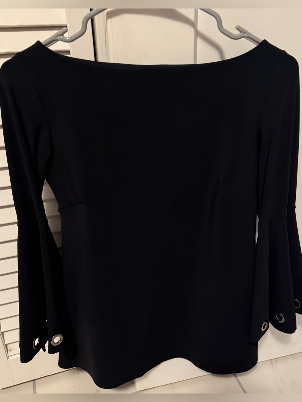 Chiara Boni Black Boatneck Top with Grommet Bell Sleeves